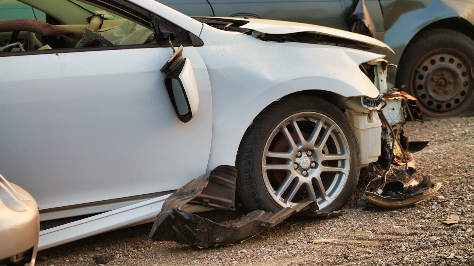 A badly damaged car after a serious collision