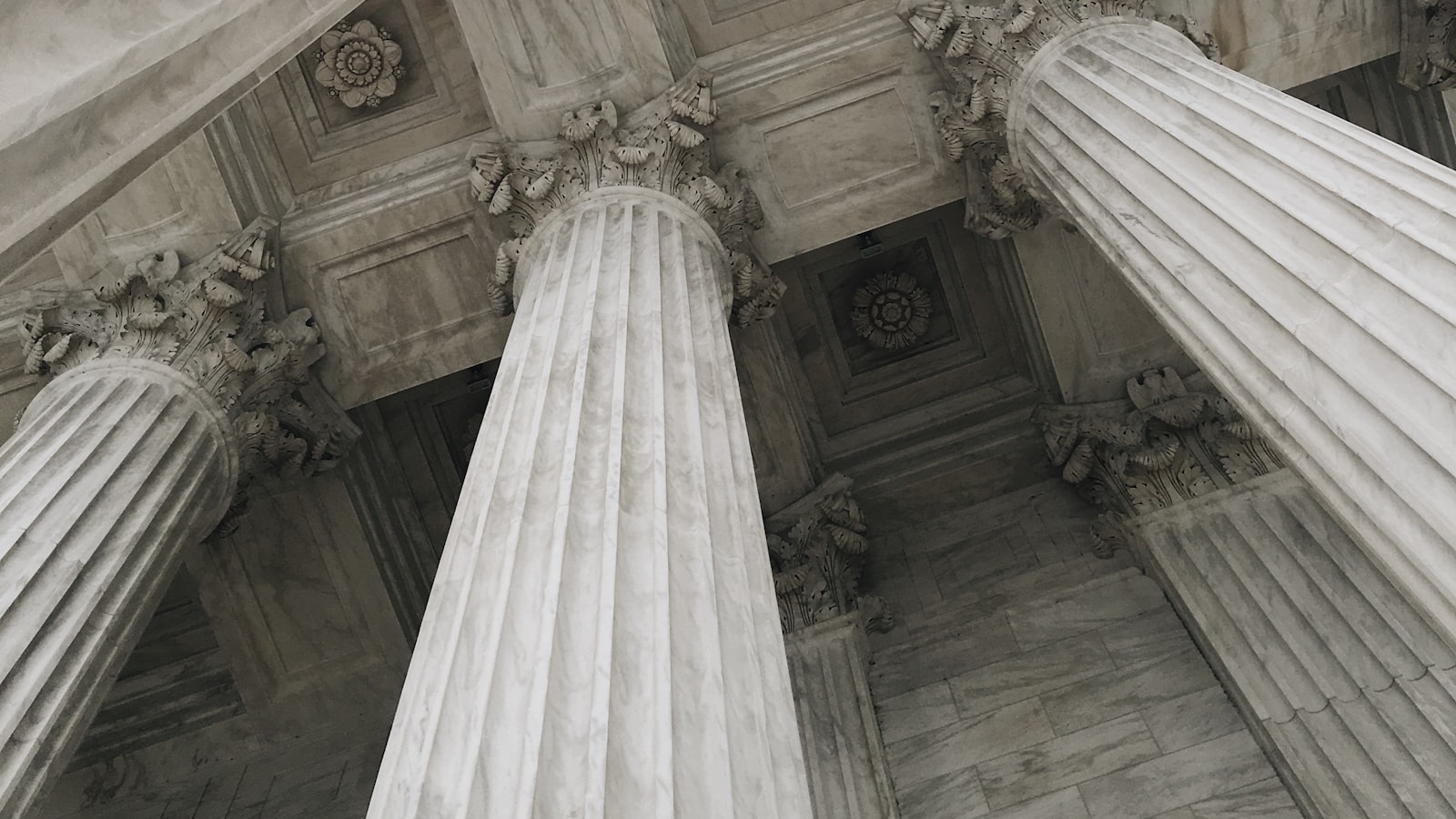 The stone columns of a courthouse