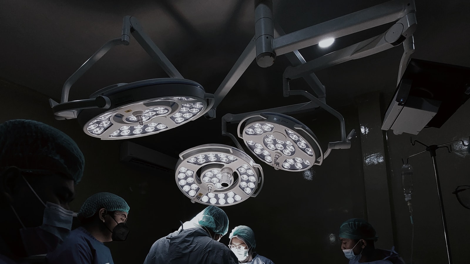 Surgical lights above an operating table